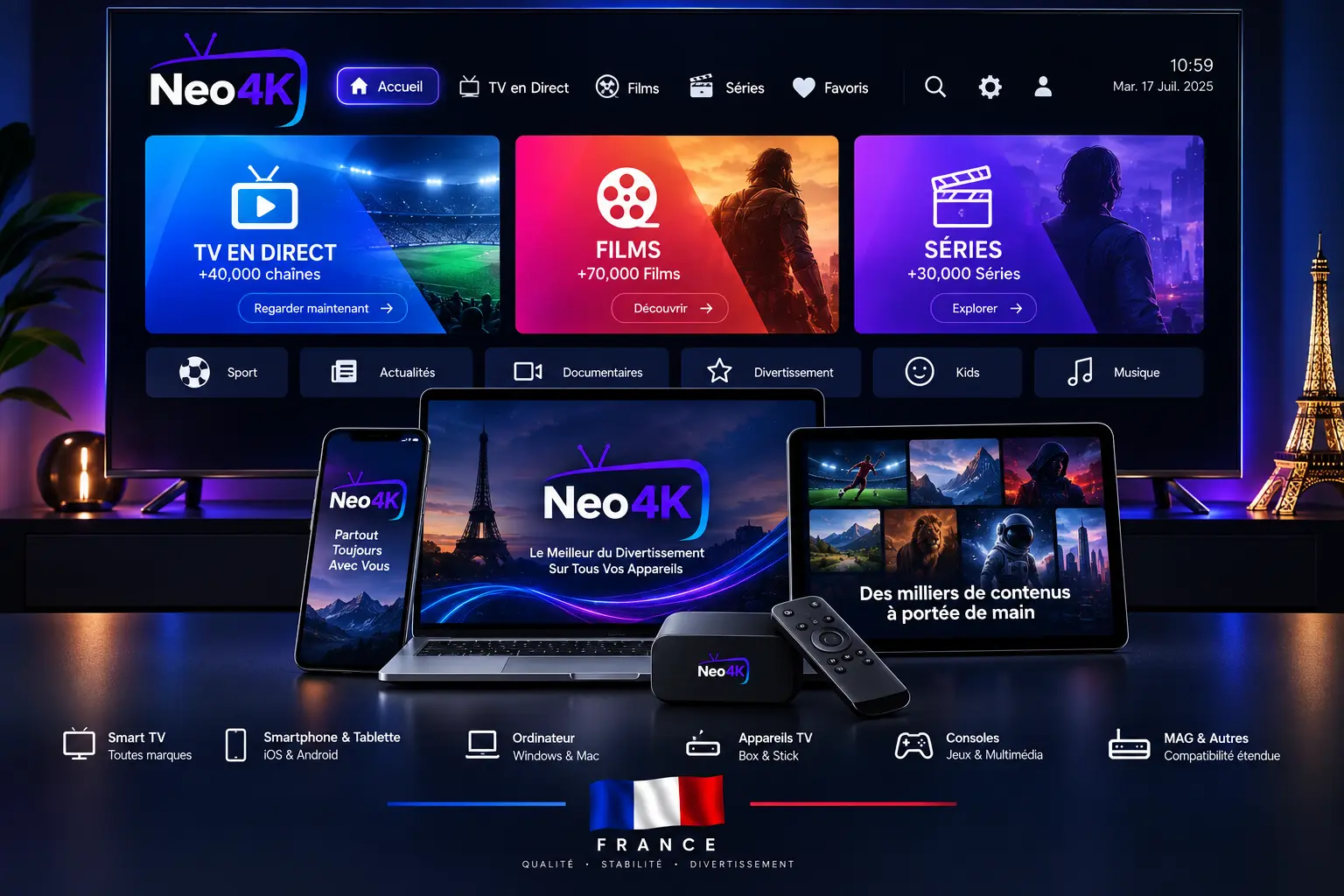 Neo 4K IPTV France streaming sur Smart TV